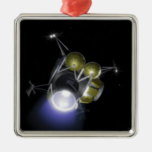 Concept of a crew blasting off metal tree decoration