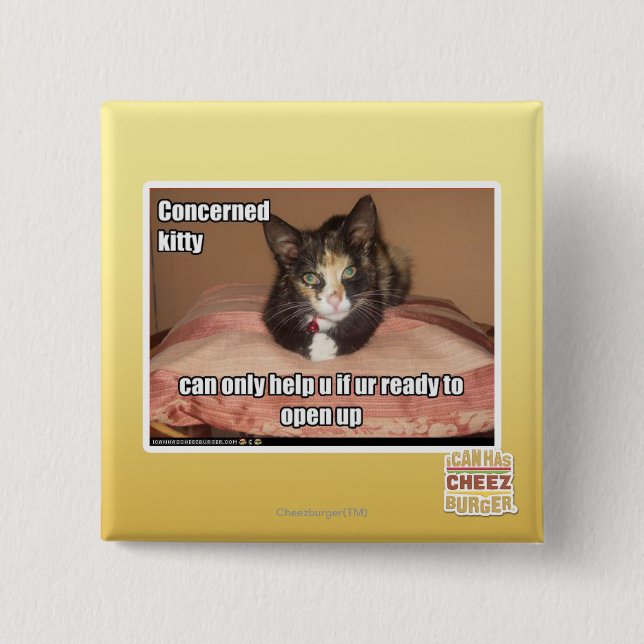 Concerned Kitty 15 Cm Square Badge (Front)