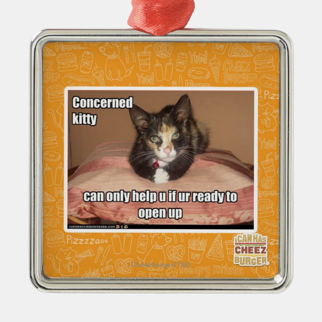 Concerned Kitty Metal Tree Decoration (Front)