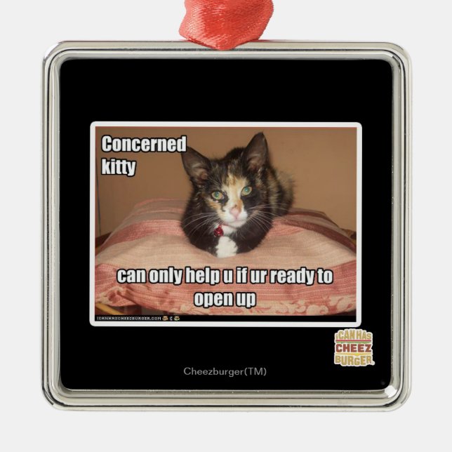 Concerned Kitty Metal Tree Decoration (Front)