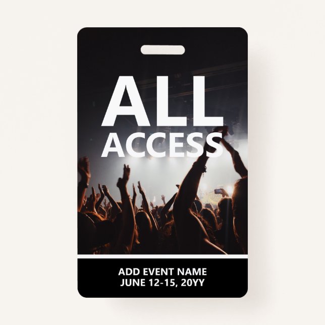 Concert Event All Access Pass Personalised Badge ID Badge (Front)