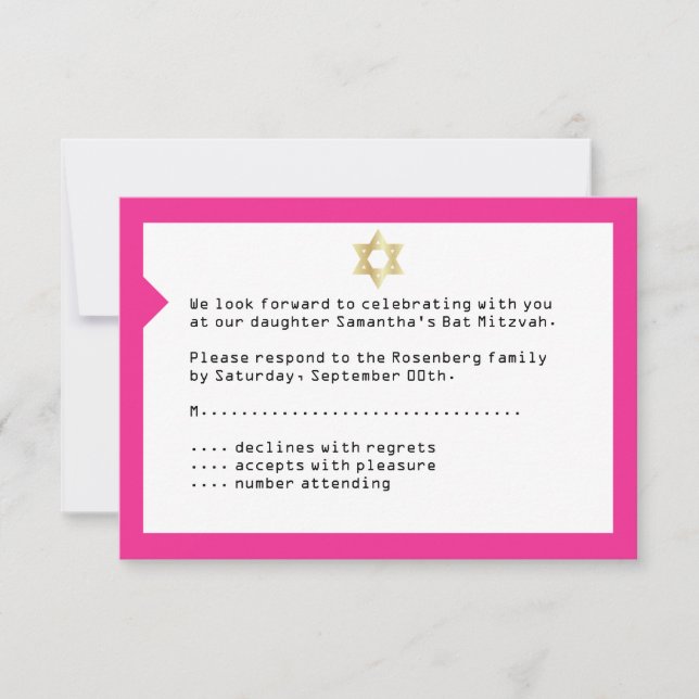 Concert Ticket Bat Mitzvah RSVP Reply Card in Pink (Front)