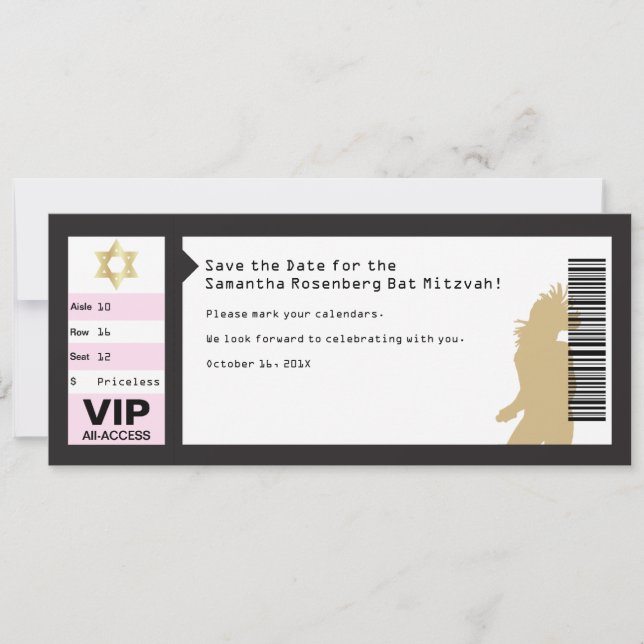 Concert Ticket Bat Mitzvah Save the Date in Black (Front)