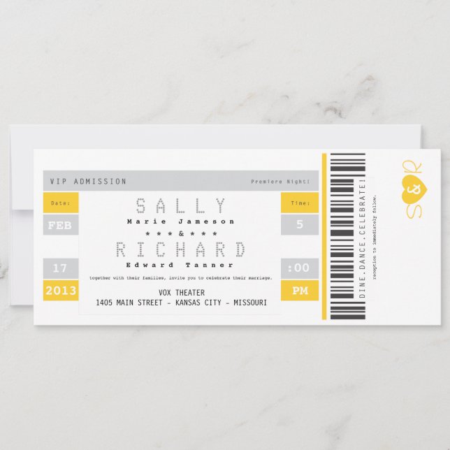 Concert Ticket Invitation in Sunshine Yellow (Front)