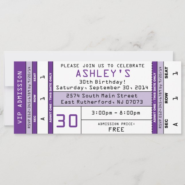 Concert Ticket Invitation Purple (Front)