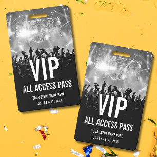 Concert Ticket VIP All Access Pass Black White ID Badge