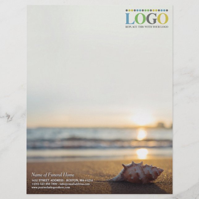 Conch on Beach at Sunrise Funeral Your Logo Custom Letterhead (Front)