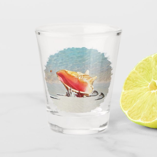 Conch On The Beach Ceramic Tile Desk Organiser Shot Glass (Front)