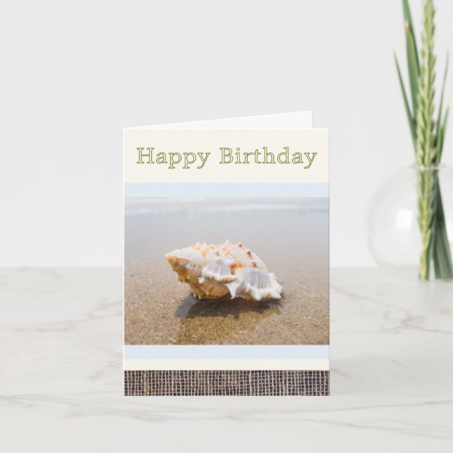 Conch Seashell on Beach Photograph Birthday Card (Front)