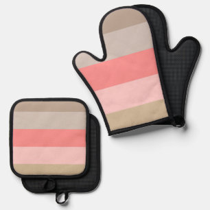 Conch Seashell Stripe Colours Oven Mitt & Pot Holder Set