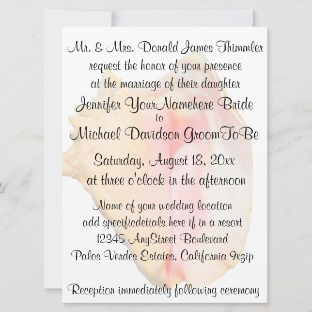 Conch Seashell Wedding Invitation (Front)