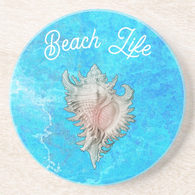 Conch Shell "Beach Life"  Coaster (Front)