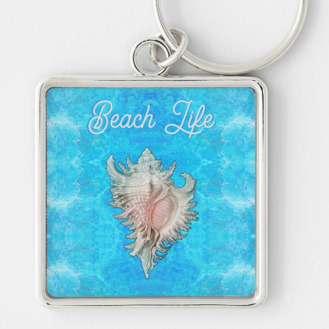 Conch Shell "Beach Life"  Key Ring (Front)