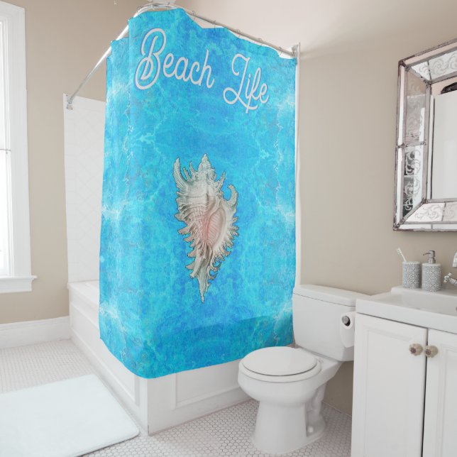 Conch Shell "Beach Life"  Shower Curtain (In Situ)
