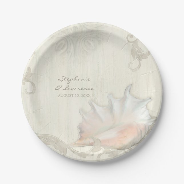 Conch Shell Coastal Beach Wedding Reception Decor Paper Plate (Front)