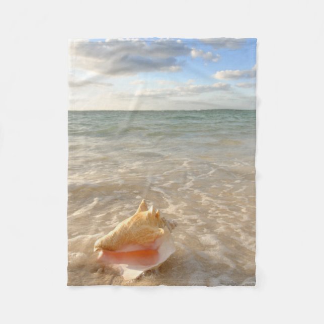 Conch Shell In Sand On Tropical Beach Fleece Blanket (Front)