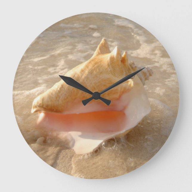 Conch Shell In Sand On Tropical Beach Large Clock (Front)