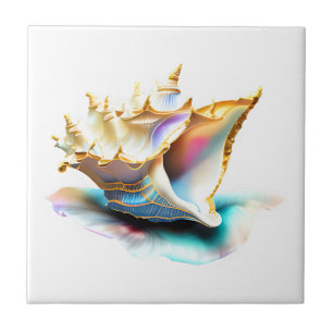 Conch shell iridescent mother pearl beach sea tile