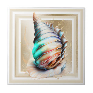 Conch shell iridescent mother pearl gold shimmer tile