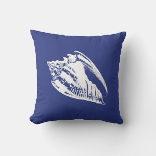 Conch Shell - navy blue and white Cushion