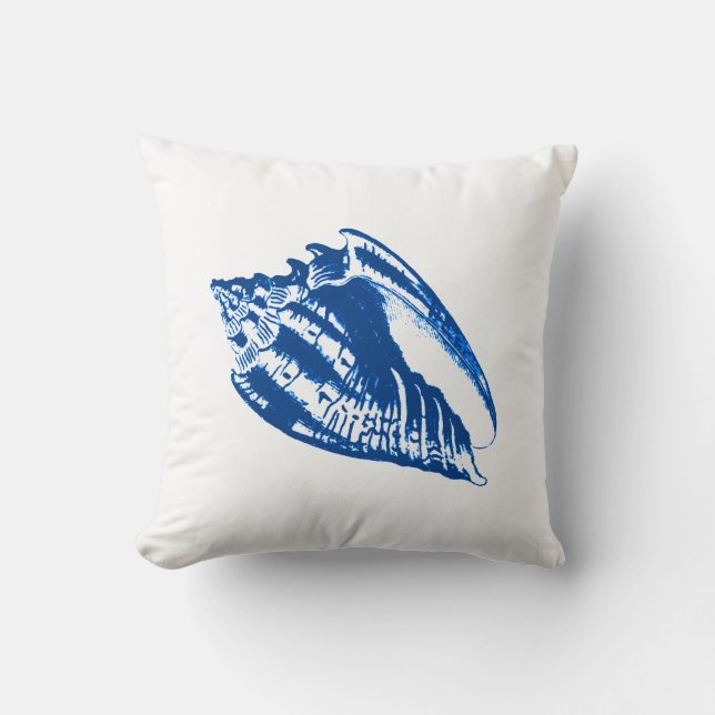 Conch Shell - navy blue and white Cushion (Front)