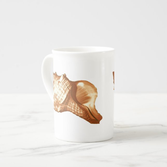Conch shell sketch - brown, white and tan bone china mug (Front Left)