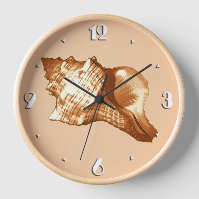 Conch shell sketch - brown, white and tan clock (Front)