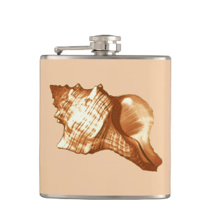 Conch shell sketch - brown, white and tan hip flask