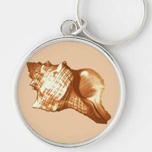 Conch shell sketch - brown, white and tan key ring