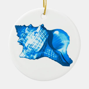 Conch shell sketch - cobalt and sky blue ceramic tree decoration