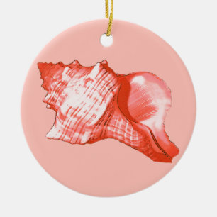 Conch shell sketch - coral, shell pink and white ceramic tree decoration
