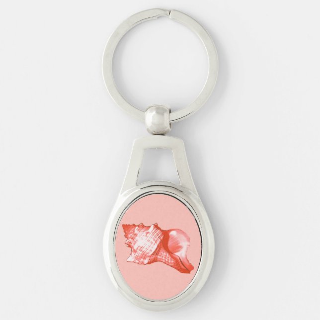 Conch shell sketch - coral, shell pink and white key ring (Front)