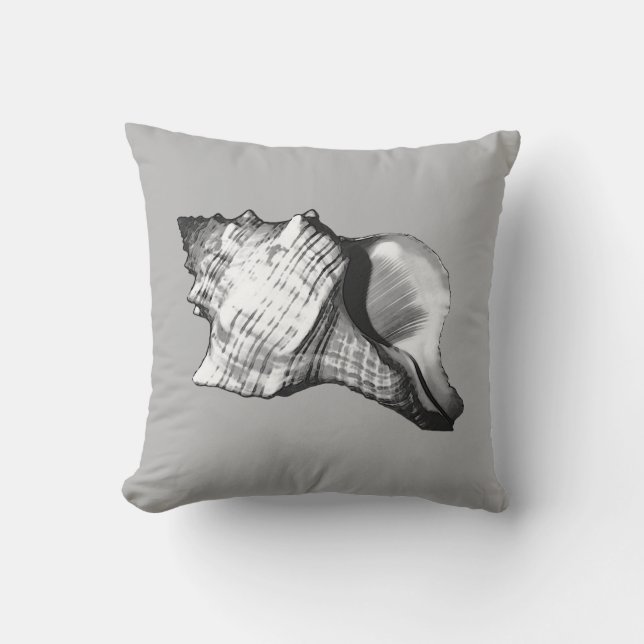Conch shell sketch - shades of grey and white cushion (Front)