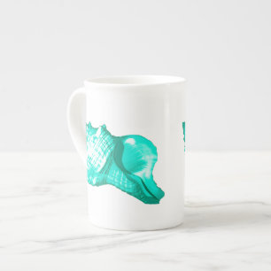 Conch shell sketch - turquoise, white and aqua bone china mug