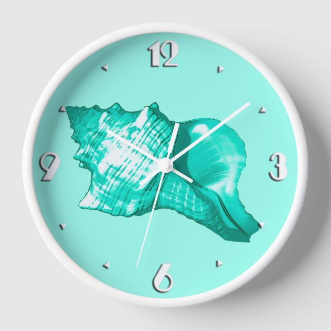 Conch shell sketch - turquoise, white and aqua clock (Front)