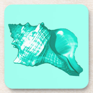 Conch shell sketch - turquoise, white and aqua coaster