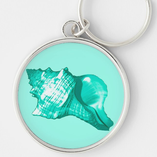 Conch shell sketch - turquoise, white and aqua key ring (Front)