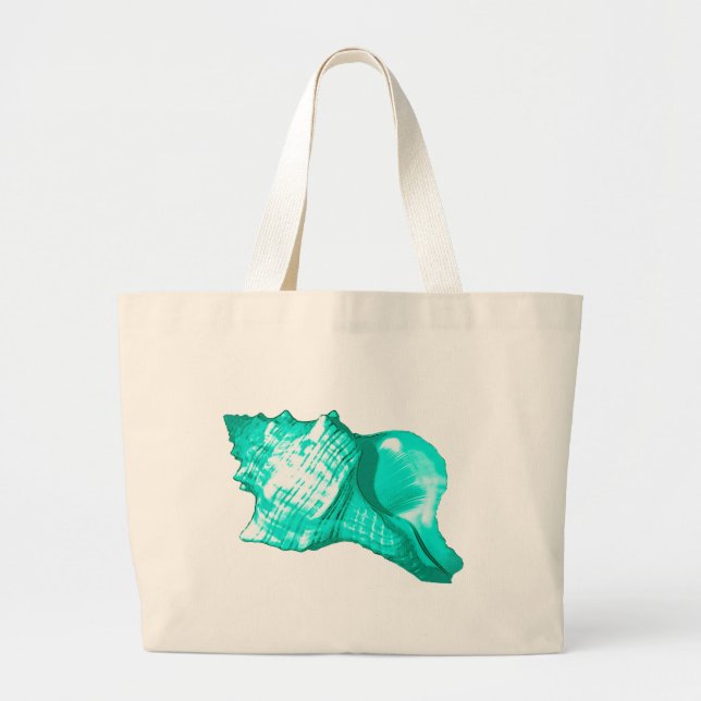 Conch shell sketch - turquoise, white and aqua large tote bag (Front)