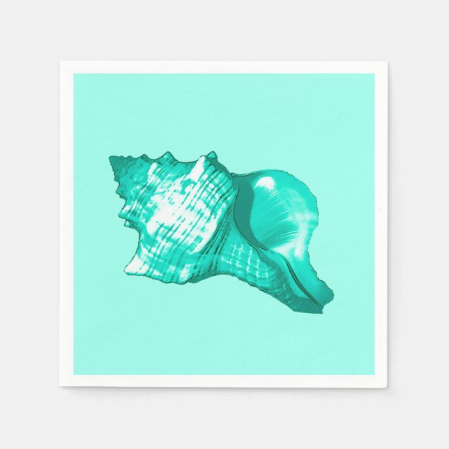 Conch shell sketch - turquoise, white and aqua napkin (Front)