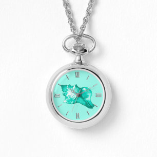 Conch shell sketch - turquoise, white and aqua watch