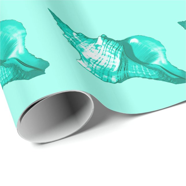 Conch shell sketch - turquoise, white and aqua wrapping paper (Roll Corner)