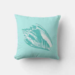Conch Shell - soft aqua and white Cushion