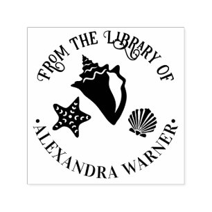 Conch Starfish Scallop Seashell Beach Library Rnd Self-inking Stamp