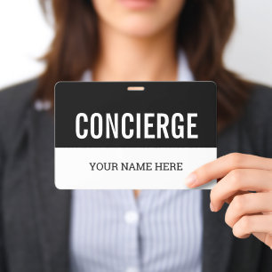 Concierge name badge with lanyard or clip ID badge