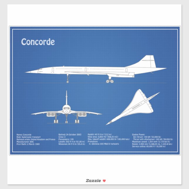 Concorde - Aeroplane Blueprint Drawing Plans ABD (Sheet)