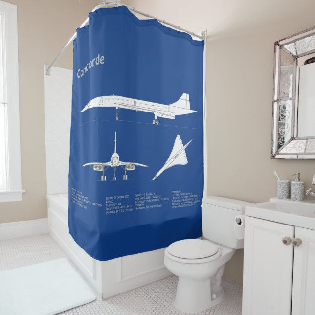 Concorde - Aeroplane Blueprint Drawing Plans ABD Shower Curtain (In Situ)