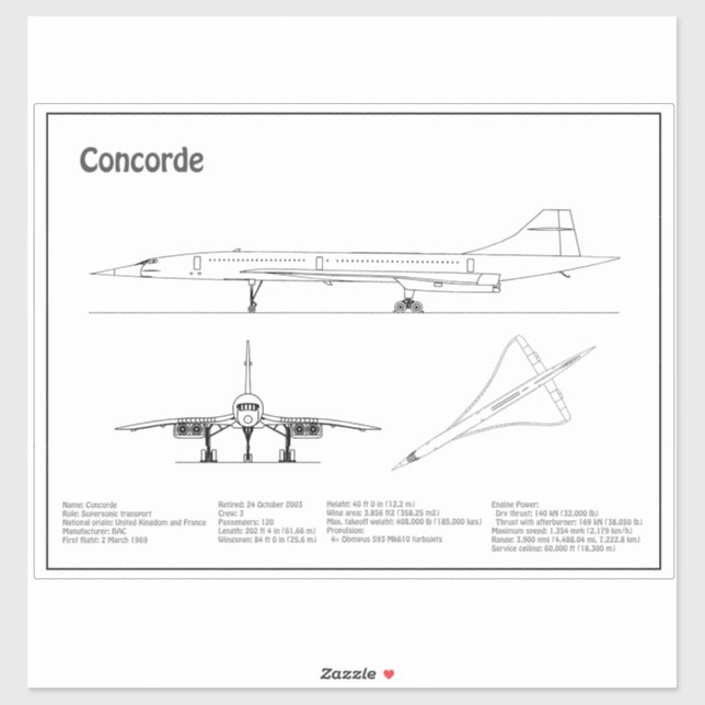 Concorde - Aeroplane Blueprint Drawing Plans BD (Sheet)