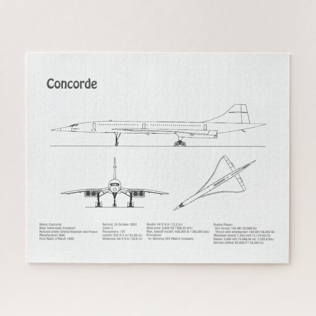 Concorde - Aeroplane Blueprint Drawing Plans BD Jigsaw Puzzle (Horizontal)