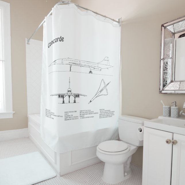 Concorde - Aeroplane Blueprint Drawing Plans BD Shower Curtain (In Situ)