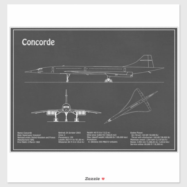 Concorde - Aeroplane Blueprint Drawing Plans PD (Sheet)